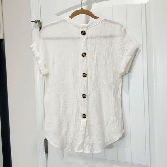 Mine Womans V Neck White Summer Lightweight Blose, Woth Back Detail, Size Large - Picture 5 of 5